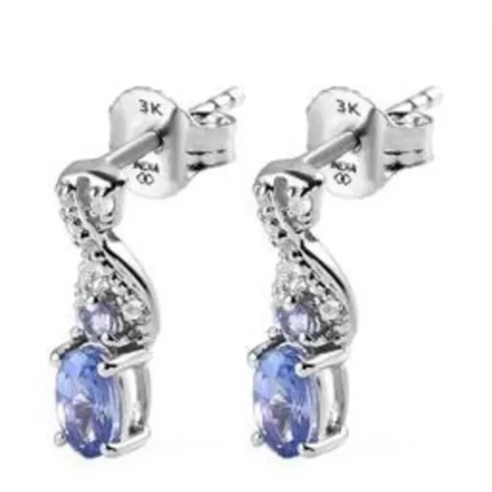 Natural Tanzanite Infinity Stud Earrings Set In 925 Sterling Silver NWT